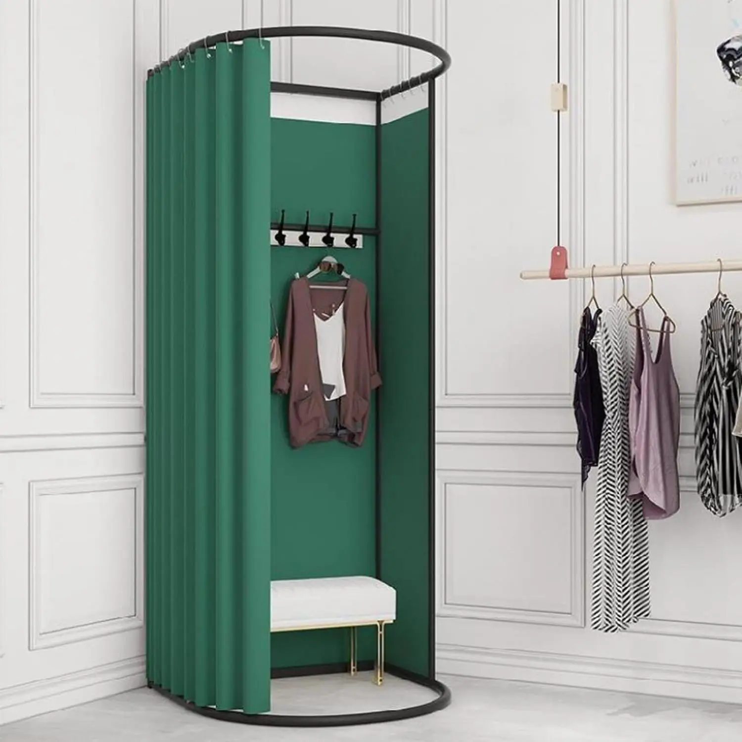 Portable Fitting Room for Boutique, Movable Changing Room with Shading Curtain, Temporary Mobile Privacy Protection Dressing Room, 78 X 39 X 37in