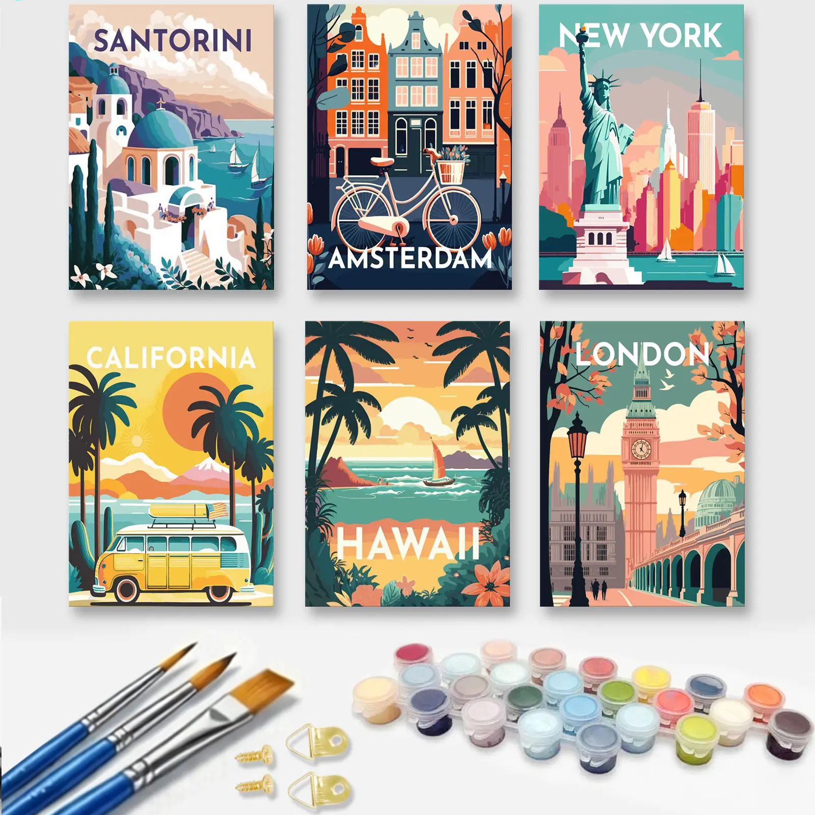 6pcs Paint By Numbers Kit for Adults Beginners - 20x30cm/8x12in Color Canvas, Diy painting supplies, Easy DIY Acrylic Painting Set Painting Kits - Wall Decor for Home, Creative Gift for Birthday, Mother's Day and Christmas, Without Frame