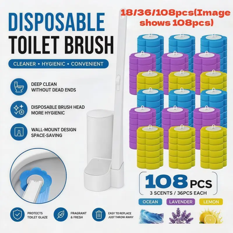 Upgrade Your Bathroom Cleaning Kit, Includes Disposable Toilet Brush, Deep Clean Agent Refill, Cleaning Pads for Toilet, Sink, Bathtub, Vanity, Toilet Cleaning Set