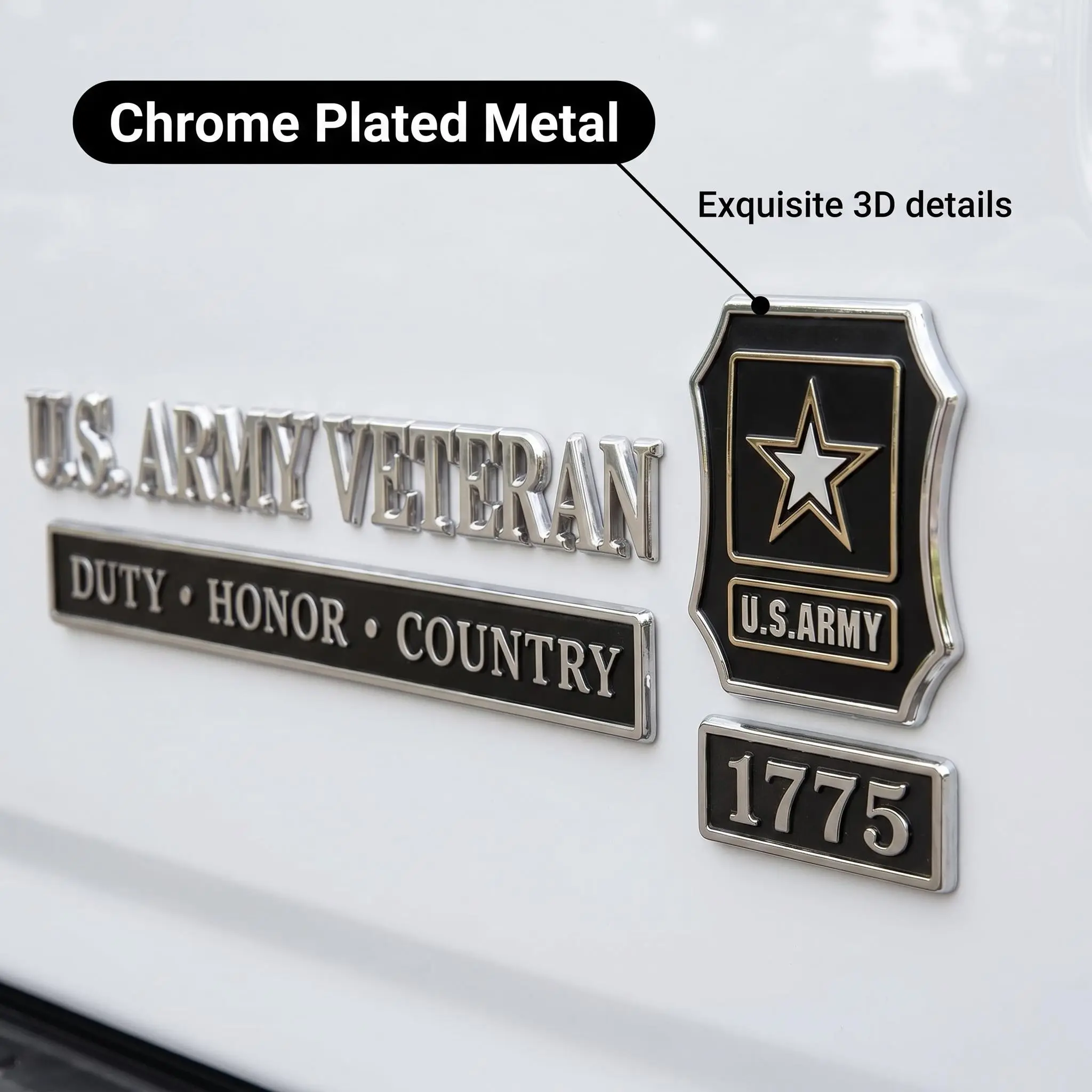 Proud US Army Veteran Car Badge Set, Waterproof Metal 3D Letter Stickers, Patriotic Military Vehicle Accessories Gift for Veterans, Stickers For Cars