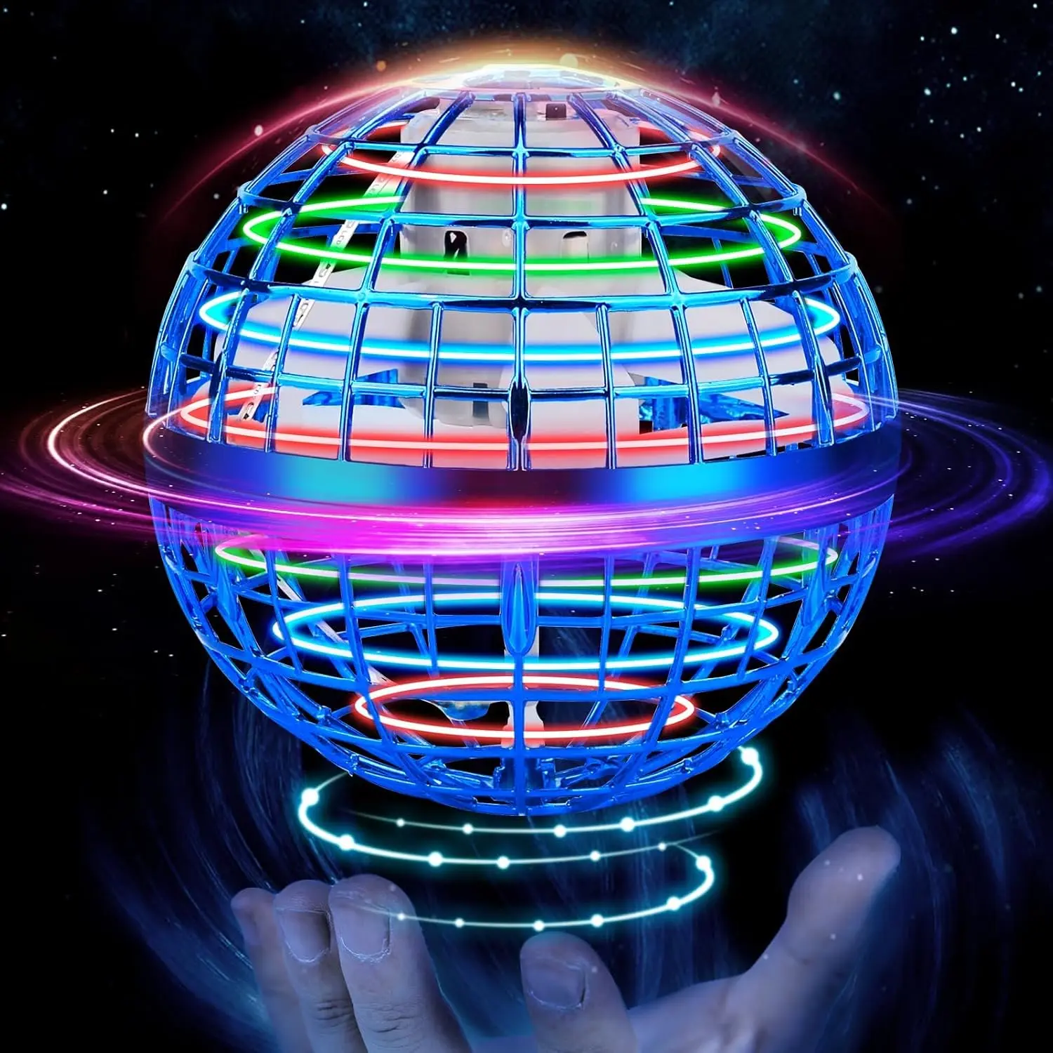 Flying Orb Ball Toy, Hover Hand Mini Drone Cosmic Globe, Fly Spinners for Kids Adults Indoor Outdoor Toys, Cool LED Lights Toys for 6 7 8 9 10+ Years Old Boys Girls Gift Blue : Toys & Games
