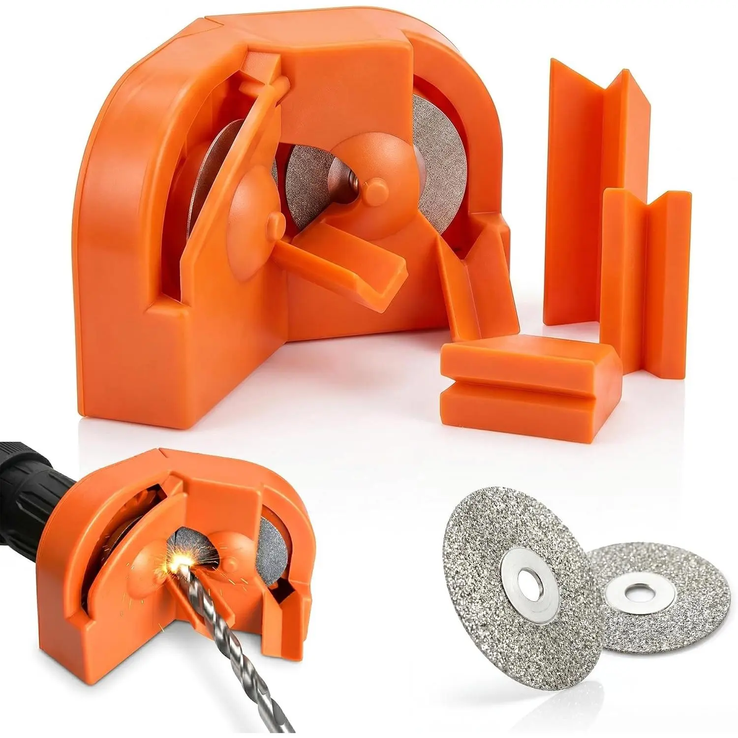 Multipurpose Drill Bit Sharpener for All Bits 5/64''-5/8'', Portable Drill Grinder for HSS Carbide Cobalt Twist Bits, Professional Knife Chisel Sharpening Tool, Powered by Electric Drill