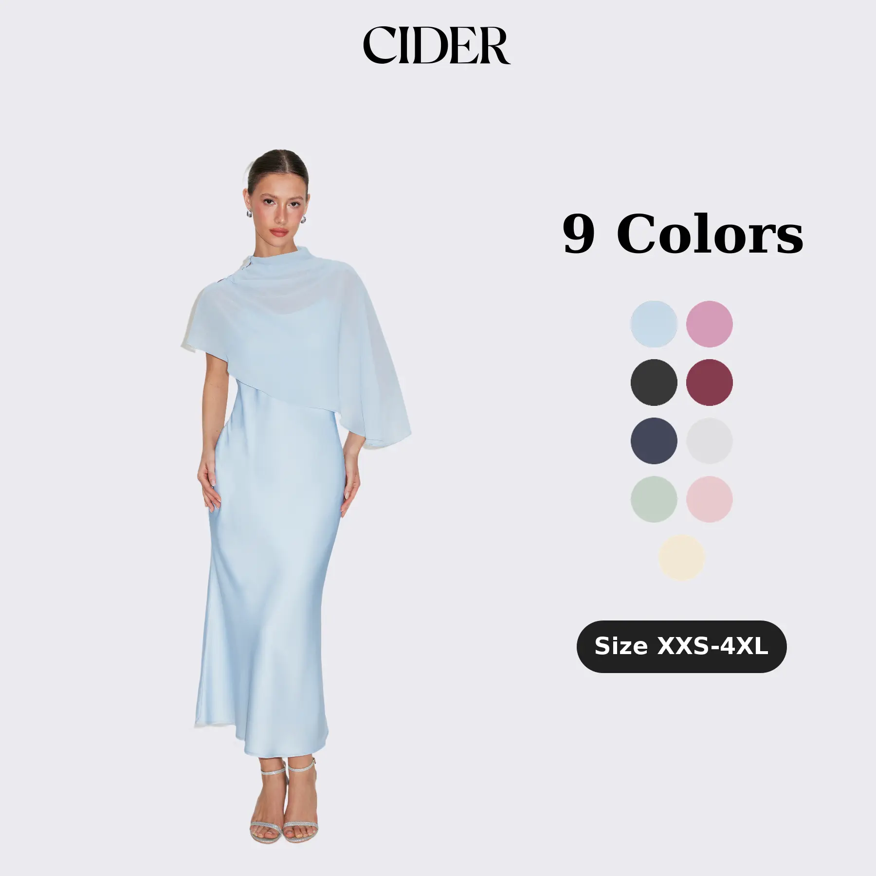 Cider Satin High Neck Cape Sleeve Maxi Dress SohoChic Cider Satin High Neck Cape Sleeve Maxi Dress SohoChic