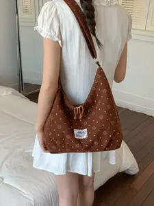 Girls' Star Print Velveteen Hobo Bag, Adjustable Strap, Large Capacity Crossbody Shoulder Bag, Cute Casual Daily Tote, Minimalist Design