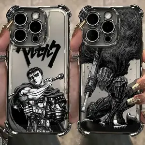 B-Berserk Guts Black White Manga Phone Case  Anti-Fall Airbag Back Phone Cover Compatible for iPhone 17 16 15 14 13 12 11 and for Samsung S22-S26 Ultra Gift for Anime Fans