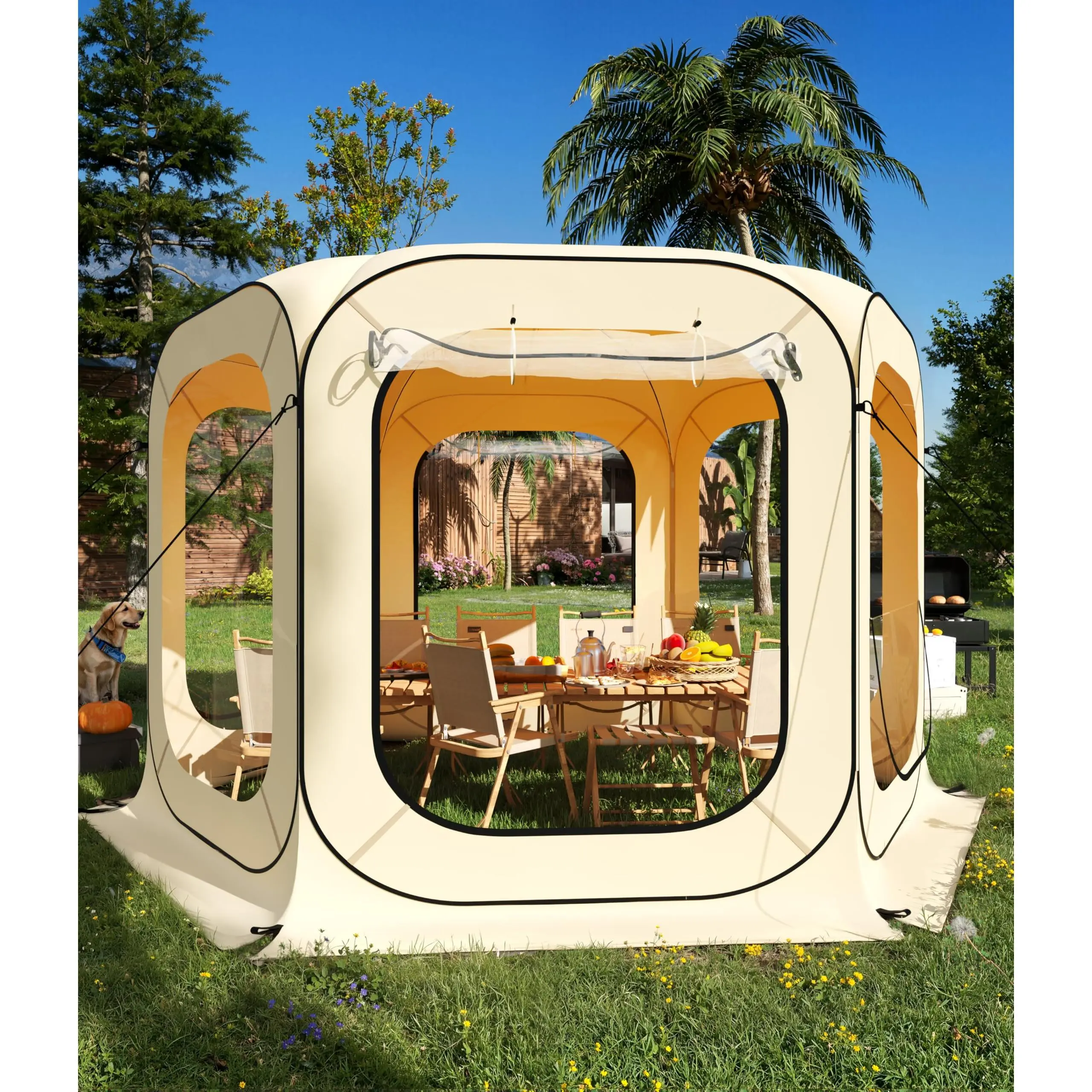 Pop Up Outdoor Clear Bubble Tent – 12x12 FT Quick All-Weather Rainproof Sun Shelter, Portable Transparent Camping Tent for Sports Events, Patio, Fishing – Size: 12x12ft