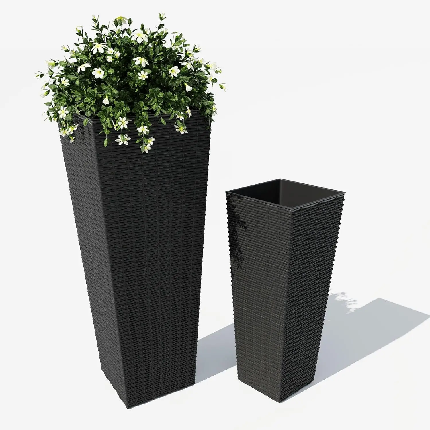GARVEE 2-Piece Rectangular Flower Pot Set - 24in & 32in Decorative Planters with 4 Drainage Holes, Outdoor Decor for Patio/Porch, Indoor Home Garden Use, Black