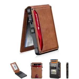 Minimalist Slim Aluminum Bifold Wallet for Men, RFID Blocking Pop Up Card Holder with Money Clip & ID Window, Lightweight EDC Wallet for Daily & Outdoor Use
