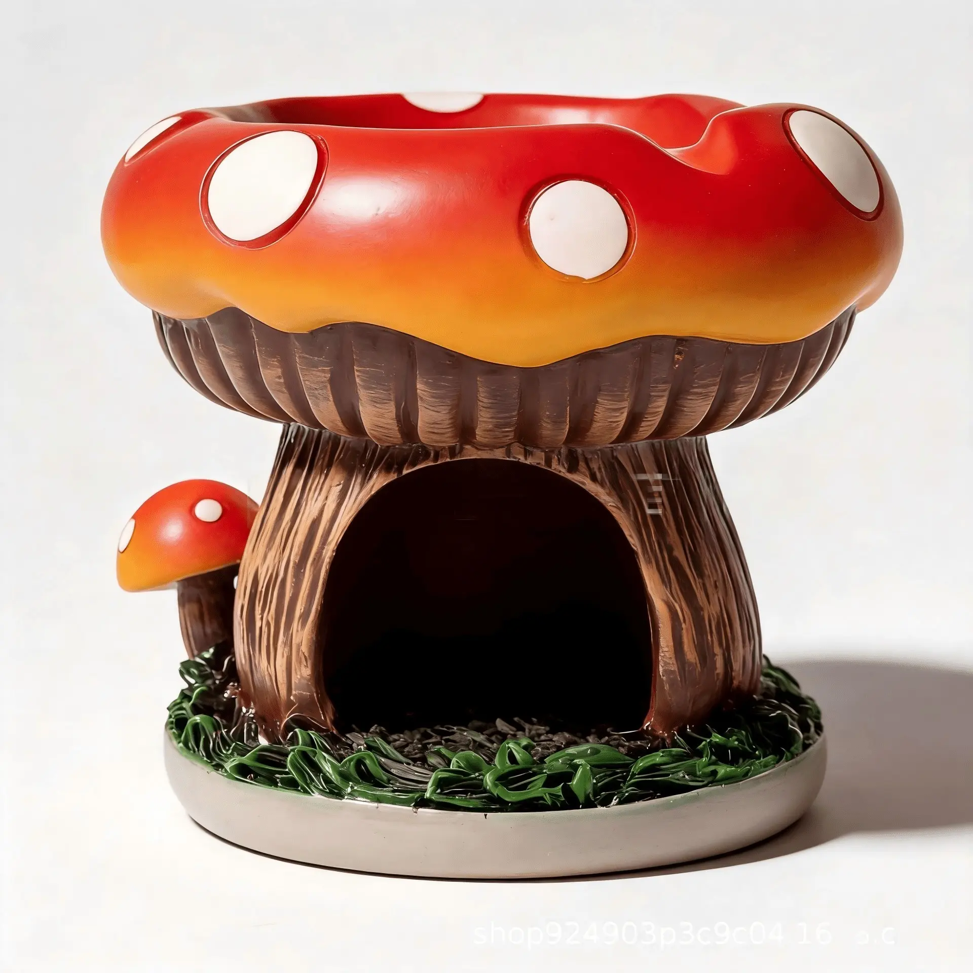 Cute Mushroom Ashtray, Resin Tree Stump Shaped Ash Holder with Cave, Decorative Cigarette Ashtray for Home Office Patio, Multifunctional Mushroom Ornament for Smokers & Bird Feeder, Decorative Ornaments