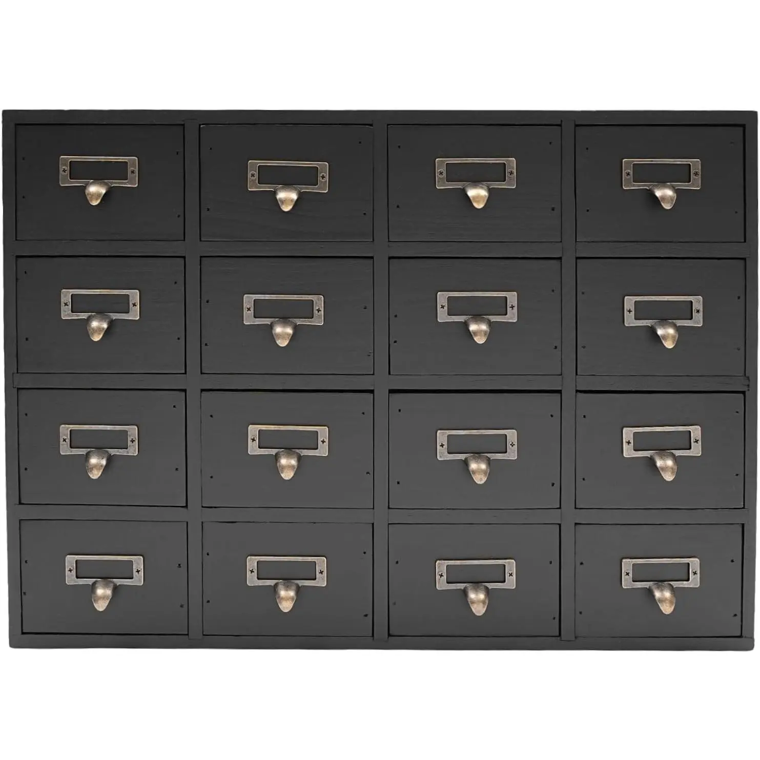 16 Drawers Library Card Catalog Cabinet, Apothecary Cabinet, Apothecary Chests and Cabinets, Herb Storage Box, Wooden Desk Drawer Organizer (Black)