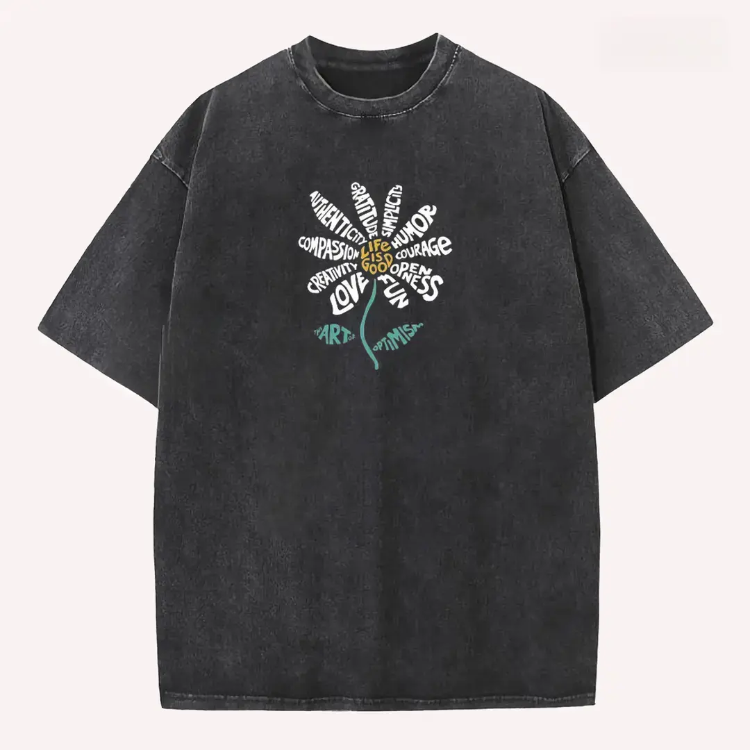 Women's Vintage Blush Pink Flower Graphic Cotton Top - Oversized Unisex Short-Sleeve T-Shirt with Inspirational Quote, Trendy Everyday Summer Casual Streetwear, Soft, Fabric, Fit, Print, Tops