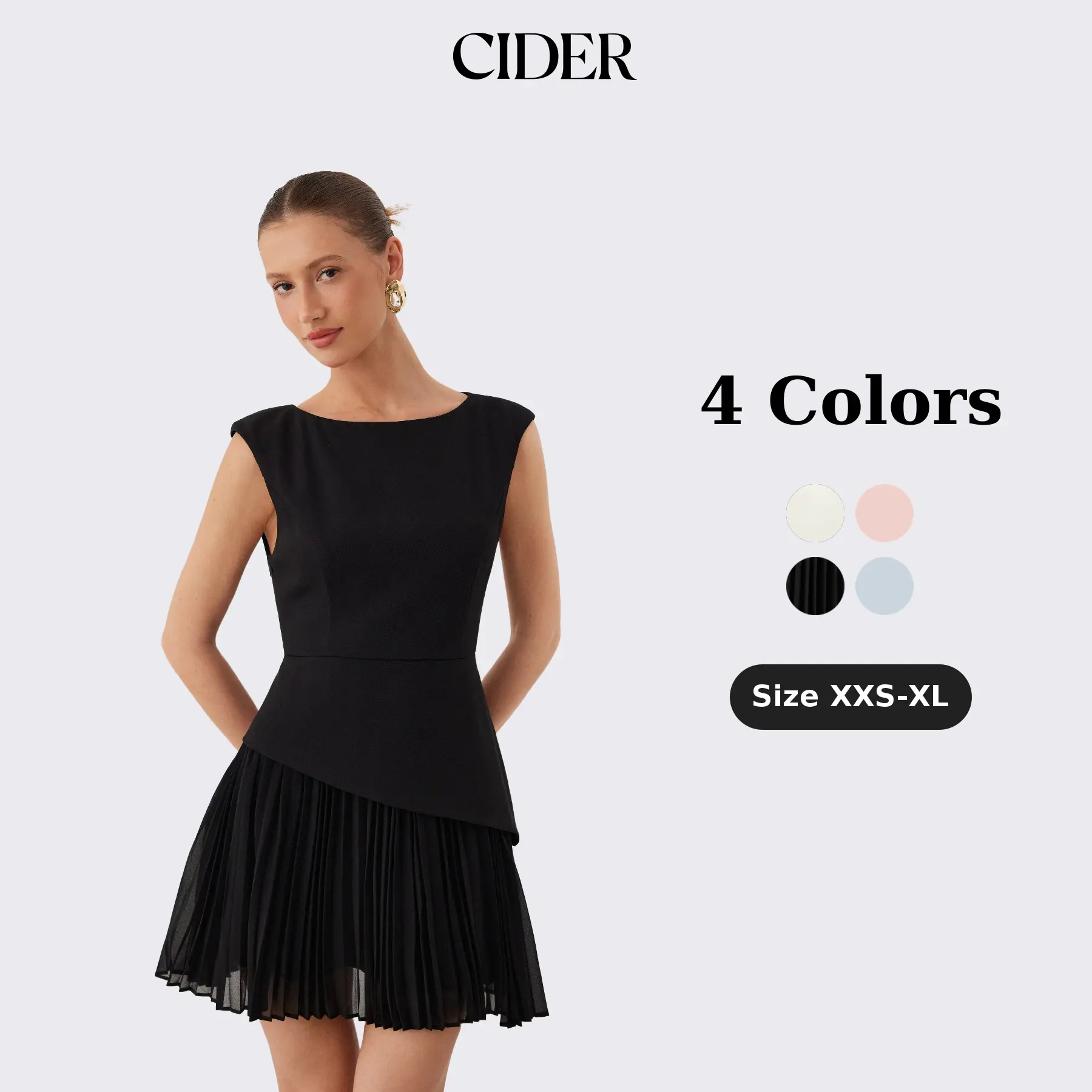 Cider Minimalist Summer Boat Neck Dress for Casual Daily, Elegant Pleated Mini Dresses, Ladies A-Line Sundress, Retro Vacation Outfits, Lady Gown SohoChic