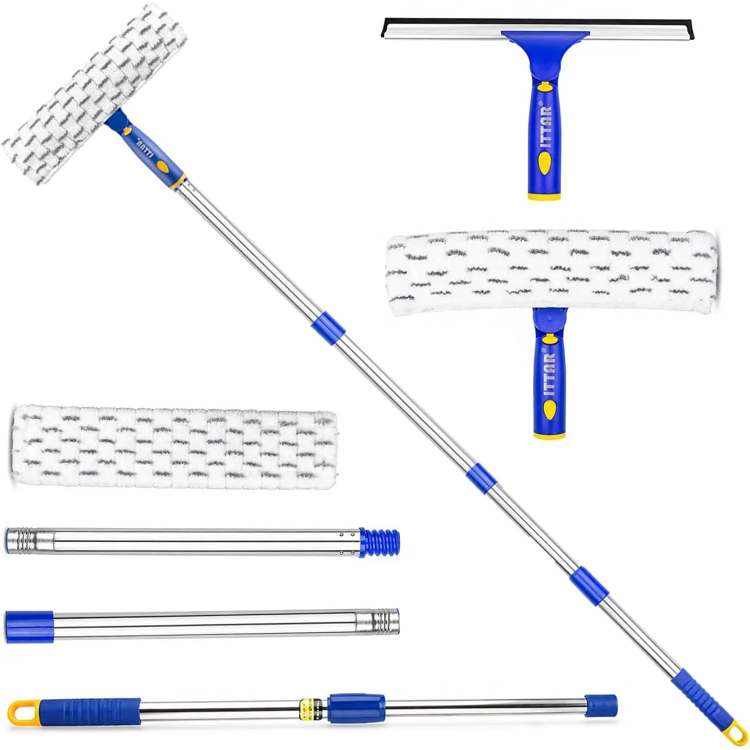 Window Squeegee Cleaning Kit with 60" Extension Pole & Rotatable Head