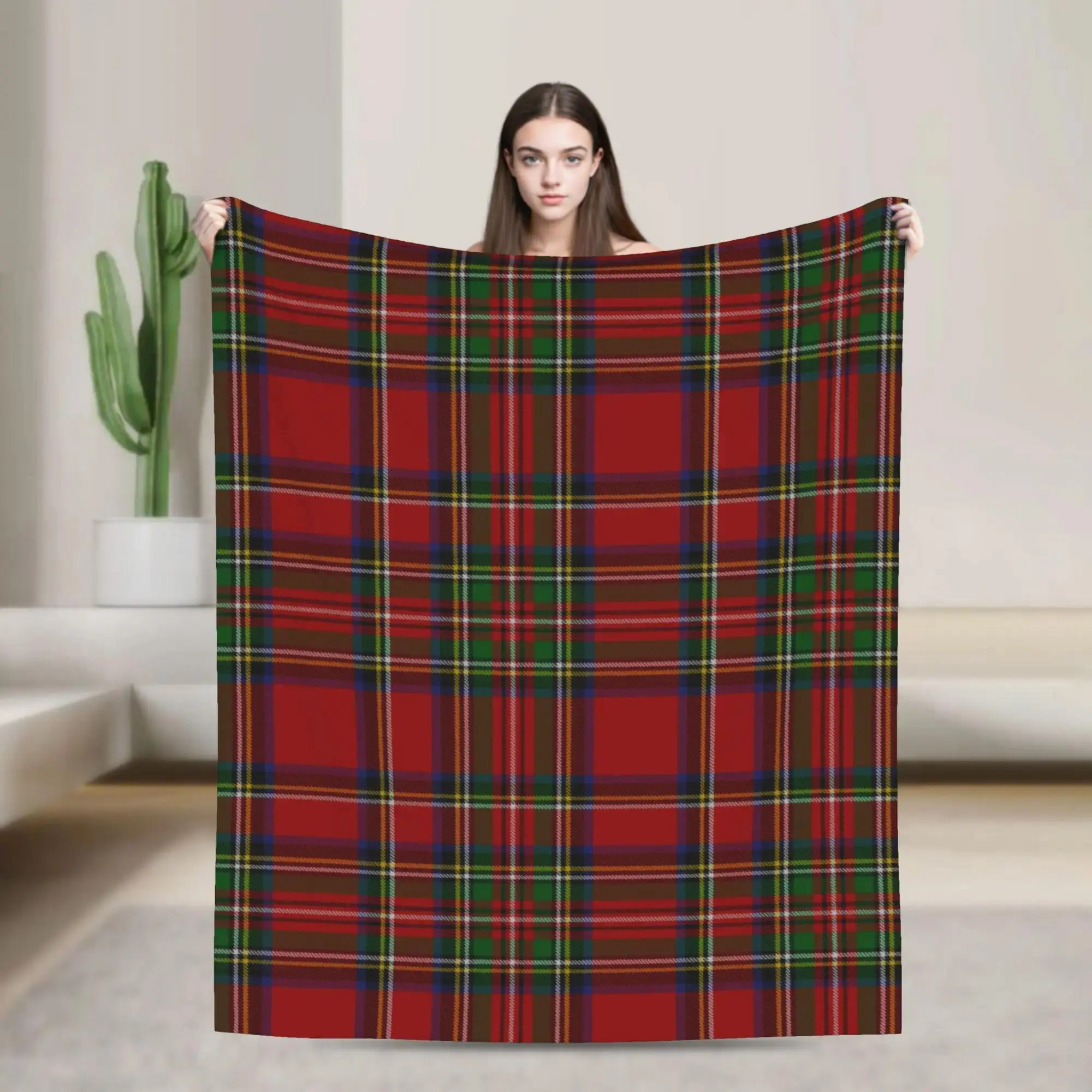 Royal Stewart Tartan Plaid Flannel Blanket - Wrinkle Resistant, Multi-Size (50x40in) Classic Throw for Christmas Decor, Couch & Bed, Cozy Setup, Home & Travel, Classic DIY Use