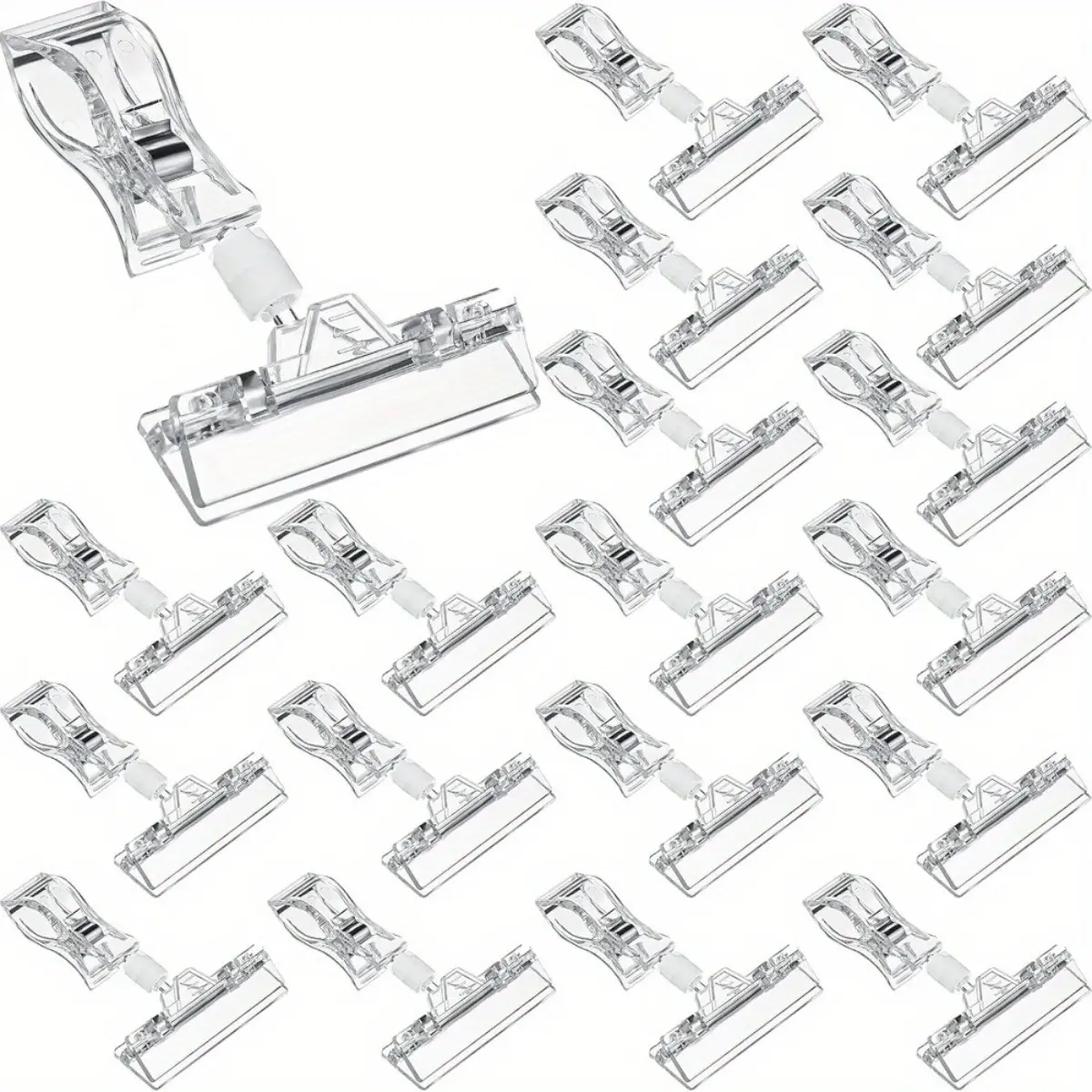 20PCS Transparent Rotating Plastic Price Tag Clips, 360° Adjustable Double Sided Display Holders for Retail Shelf Labels, Rack Tags and Wire Shelves, Durable Clear Clips for Stores, Clothing Shops, Offices and Product Organization