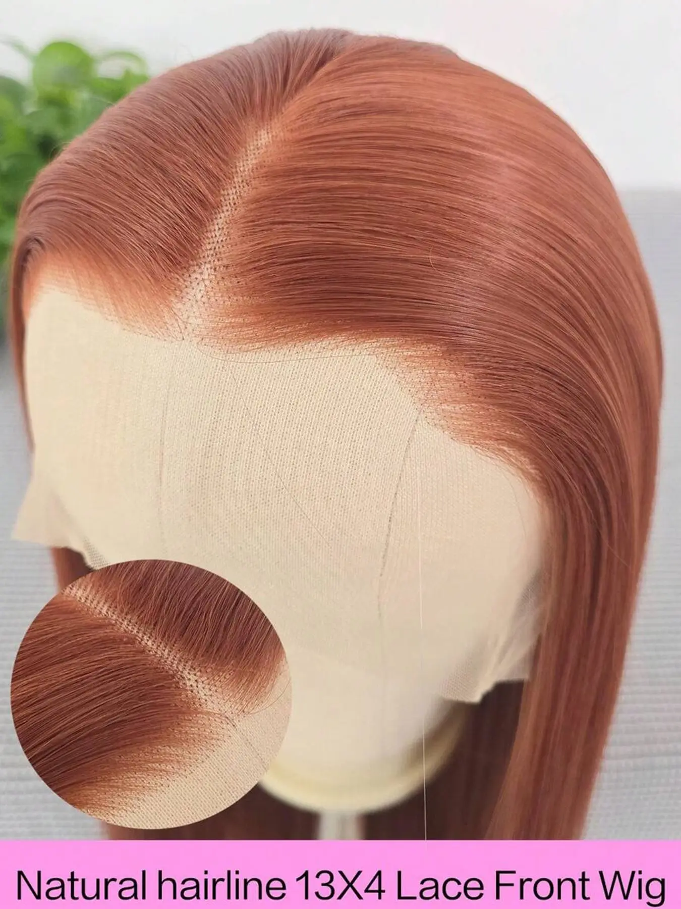 Reddish Brown Synthetic Wig Long Straight Copper Lace Front Wigs Pre Plucked Natural Hairline Glueless Heat Resistant Fiber Hair Wig for Fashion Women Ideal for Cosplay Holidays Halloween