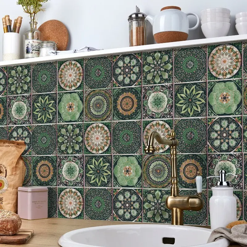 24pcs Waterproof Self-Adhesive PVC Moroccan Tile Stickers, 3.94 Inch, Kitchen Living Room Bathroom Decor, Moisture-Proof, Easy Installation
