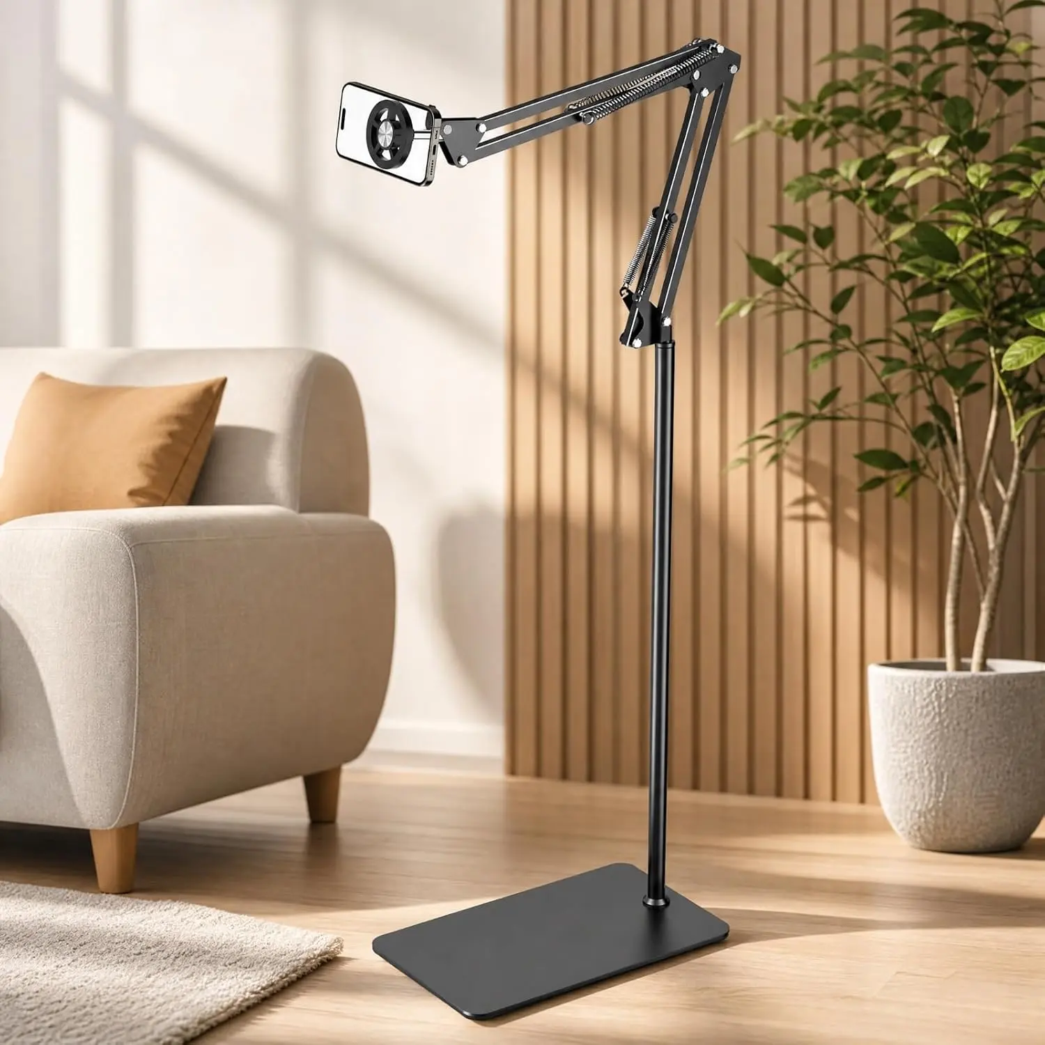 Bed Phone Holder for Laying Down, Bedside Floor Stand with Adjustable Arm for , Headboard Phone Mount for Reading Watch Movies