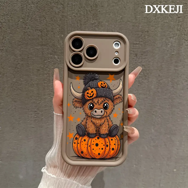 Highland Cow Pumpkin Star Fall Customized Aesthetic Print TPU Cellphone Case - Soft Silicone Cover with Shock Resistance, Wide Range iOS/Android Accessory for iPhone 11-17 Plus & Samsung Galaxy S22-S26 (Mobile Phone Accessories)