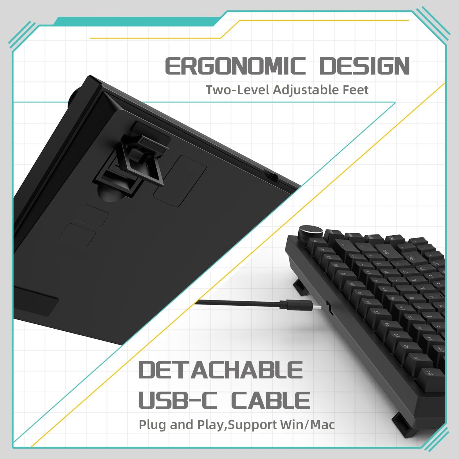 AJAZZ AK820 Wired Mechanical Keyboard, Hot Swappable Keyboard, Side Engraved Keycap Keyboard, Full Key Hot Swap Gasket Structure Keyboard, Gasket Mount Keyboard, Gaming Keyboard for Gaming, Computer Game Hardware, PC Gaming Keyboards