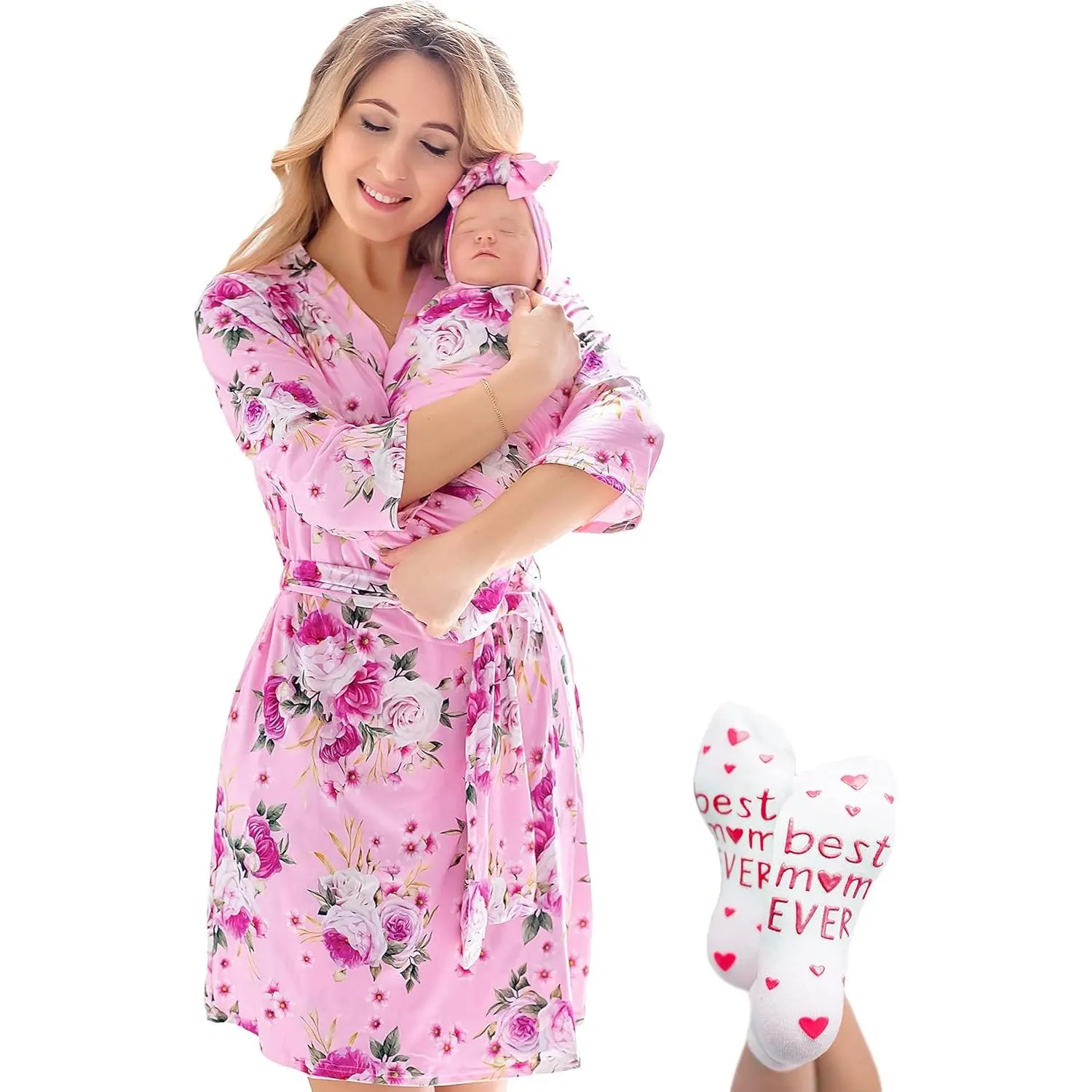 Mommy and Me Ultra-Soft Robe and Swaddle Set - Maternity Robe with Unique Prints for Matching Girls, Boys, Robe + Swaddle