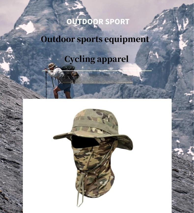 Camouflage Round-Edge Outdoor Bucket Hat Set, Detachable Neck Flap & Face Cover for Sun Protection, Breathable Mesh Vents for Hiking, Camping, Fishing, and Tactical Outdoor Activities