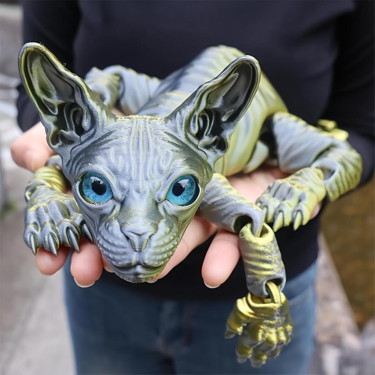 3pcs Large 3D Printed Cat, 19.96 Inches and 9.06 Inches,Hairless Cat ,ADHD, 3D Printed Sphynx  Cats With Flexible Articulated Joints, Stress Relief Toys For Adults, 3D Printed Animals,Perfect boys christmas gifts party decoration gifts men Movable Desktop