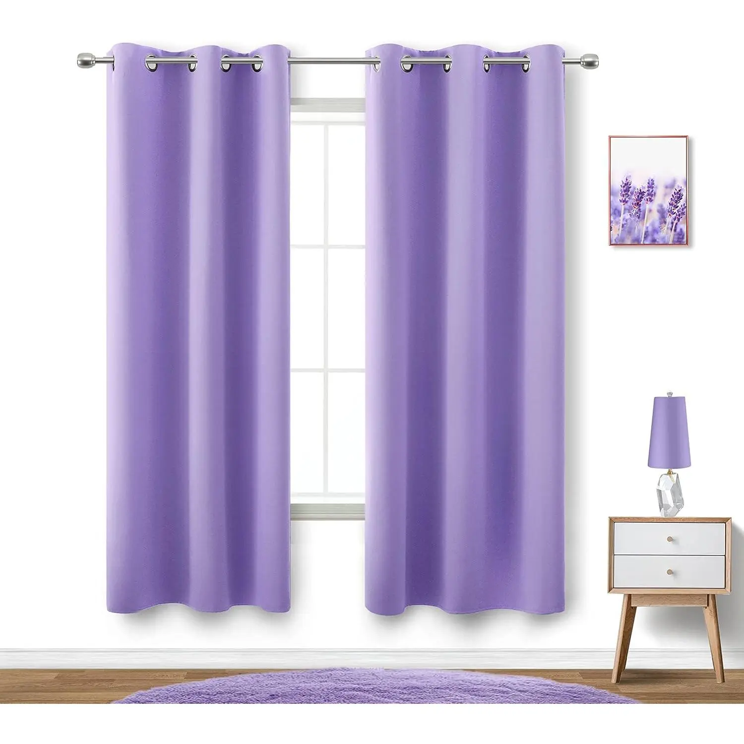 KOUFALL Lavender Purple Blackout Curtains 2 Panels Set, Thermal Insulated Light Blocking Curtains for Girls Bedroom Teen Room Dorm, 42 x 63 Inch Length
