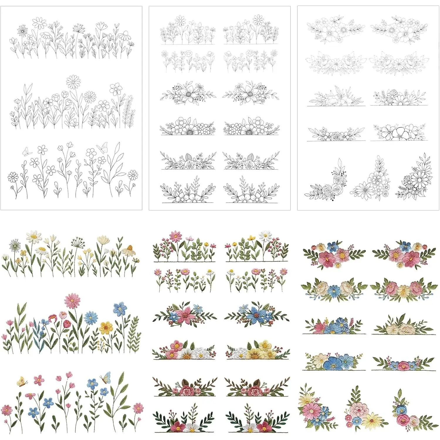 26 count Water Soluble Embroidery Patterns Water Soluble Embroidery Paper Wildflowers Stick and  Embroidery Paper Floral Embroidery Transfer Paper for DIY Hand Sewing