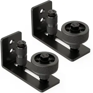 Barn Door Floor Guide, Wall Mounted Barn Door Rollers for Bottom Adjustable Roller, 8 Setup Options Sliding Door Guide, Adjustable Stay Roller with Flush Design and Felt Strips, Black, 2 Pack