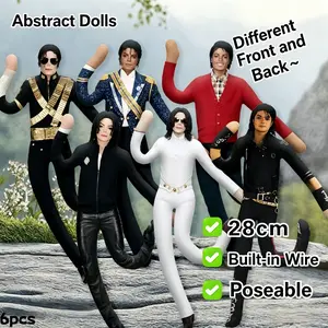 28cm Michael Jackson Abstract Bendable Plush Doll, Iron Wire Skeleton Poseable Figure, Dual-Sided Print Stuffed Toy, Music Fan Gift, Home Decor