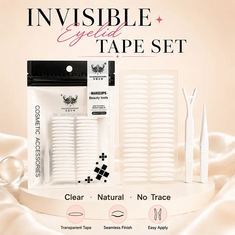 Double-Sided Adhesive Eyelid Stickers, Cosmetic Transparent Invisible Natural Seamless Puffy Eye Makeup Artist Special Long-Lasting Beauty Tape