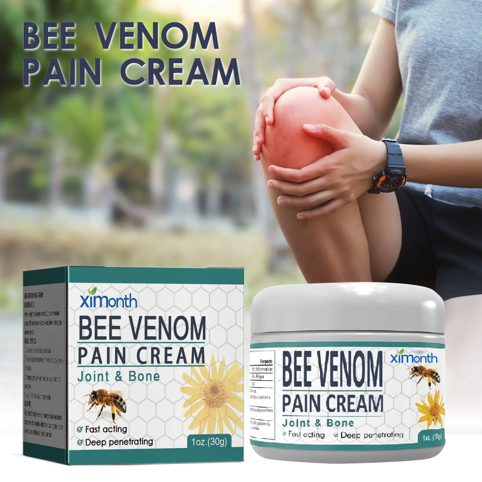 Bee Venom Joint Care Cream, Non-Greasy Topical Balm for Knee & Joint Daily External Skin Care,leaf relieve