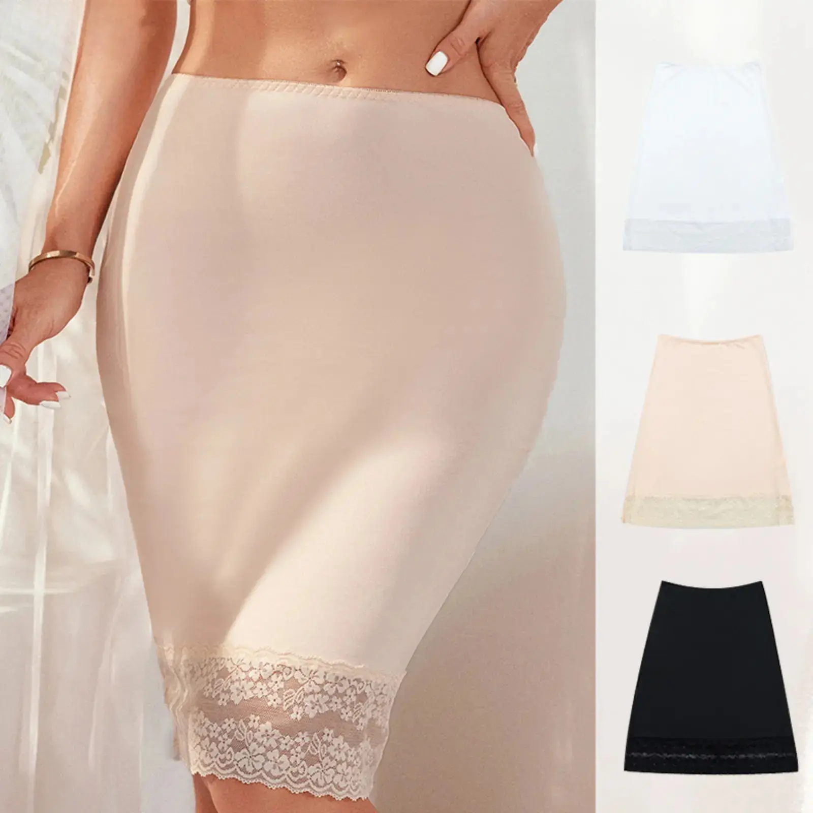 Women Summer Anti-See-Through Lace Half-Slip Underskirt Knee-Length Safety Shorts Liner Athletic Skort Skirt Lightweight Breathable Under Dress Slip Sports Outfits Plus Size
