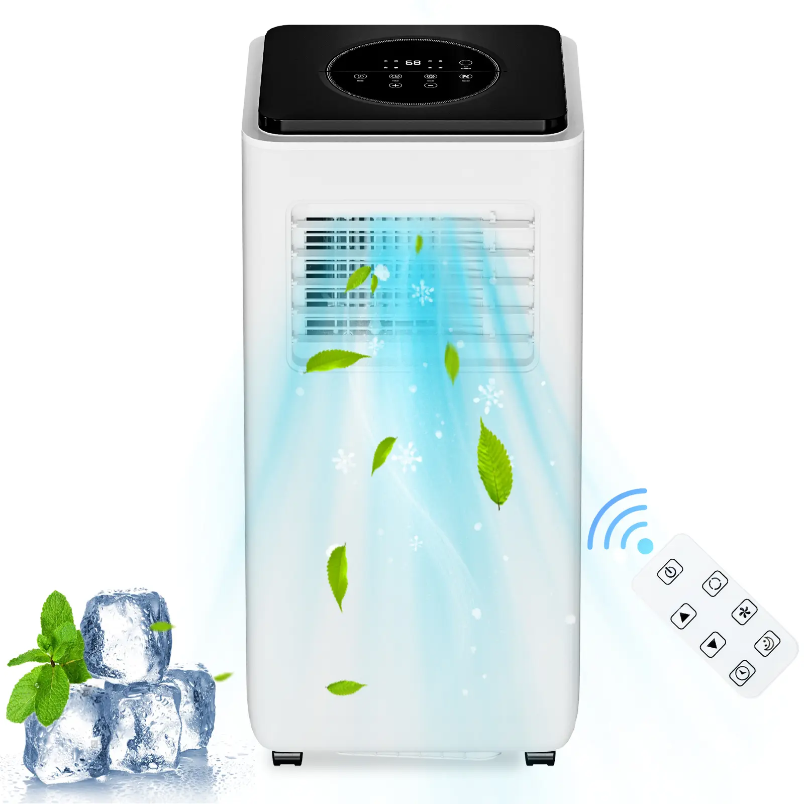 8,000 BTU Portable Air Conditioner, 3-in-1 Cooling, Dehumidifier & Fan, 350 Sq Ft, White with Black Top Cover