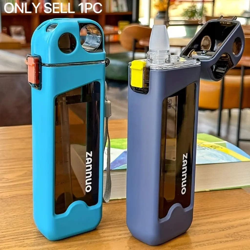Portable Square Water Bottle with Straw, 350ML Leakproof Plastic, Fashionable Simple Design, Durable, Suitable for Sports, Outdoor Activities, Travel