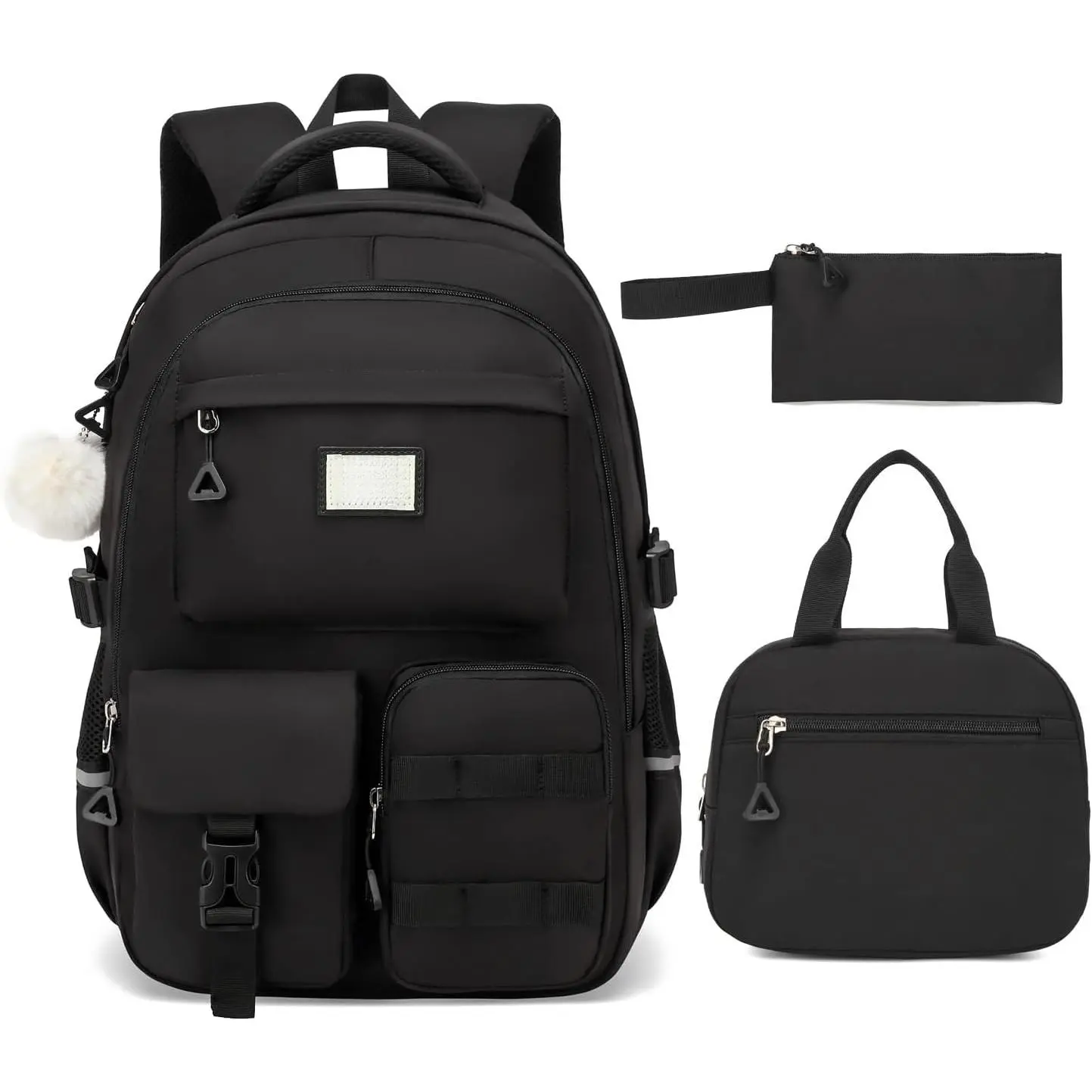 Girls Backpack for School, Cute School Bag with Lunch Box & Pencil Pouch for Kids Teen Girl Elementary Middle High School Big Student Bookbag Laptop Backpack for Women Travel Daypack, Black