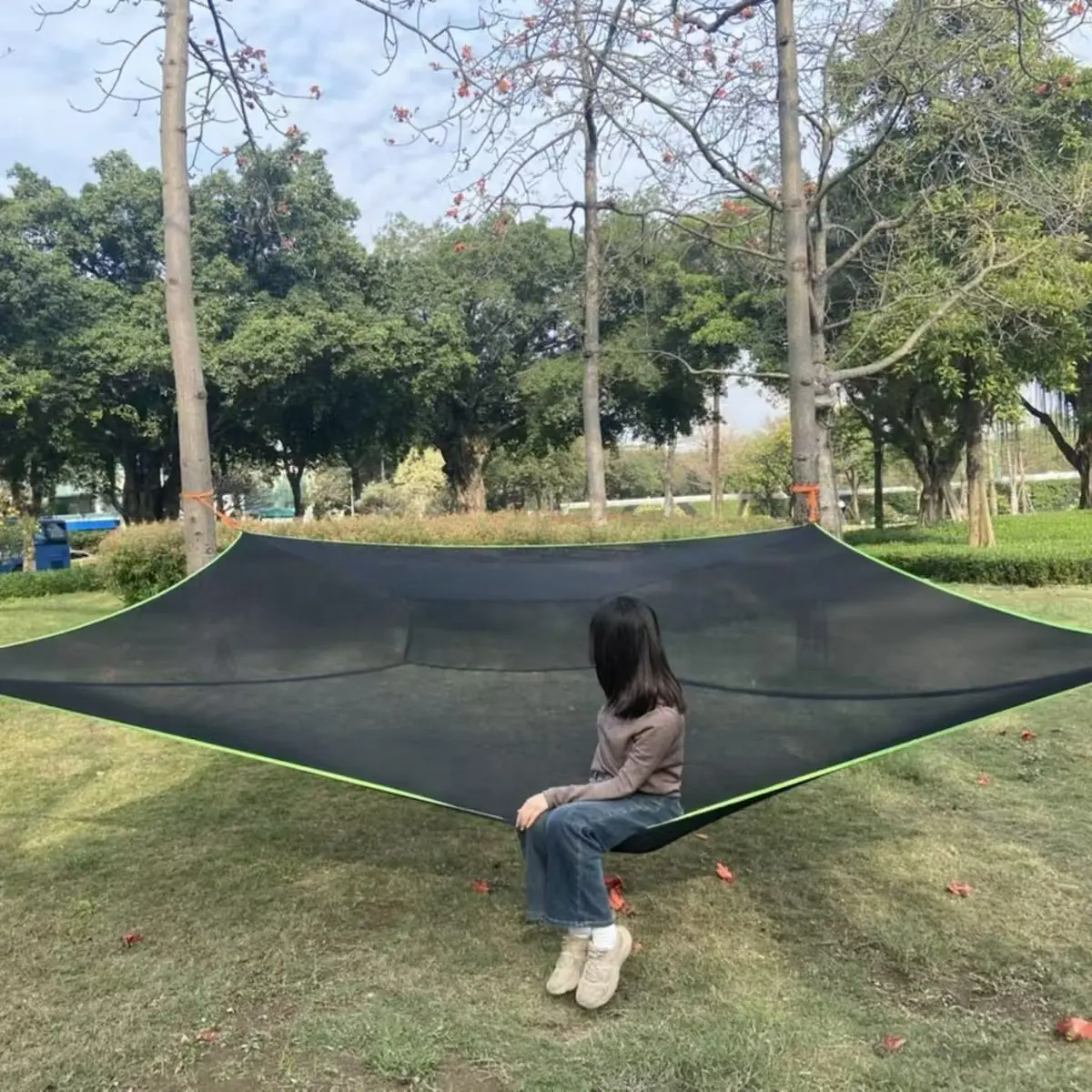 13-Foot Square Hammock Swing, Max 700 Lbs, Fits 4-6 Adults/kids, Includes 4 Pulleys, Shoulder Straps, Net Bag, Carabiner, Storage Bag, Outdoor Swing