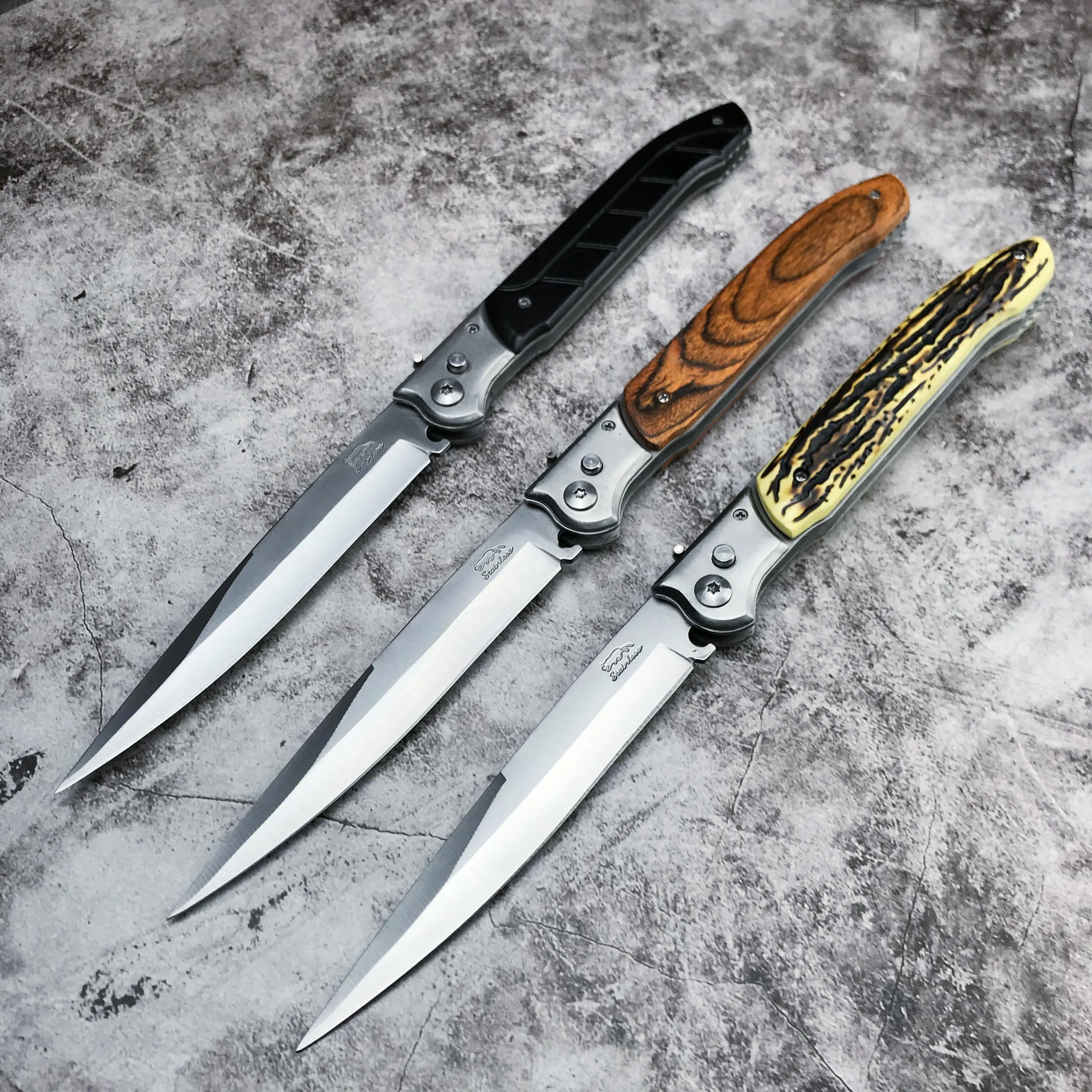 Folding Pocket Knives with 5.12" 420 Stainless Steel Locking Blade and Colored Wood Handle, Men's Outdoor Camping & Survival Equipment for Hiking with Nylon Sheath, Outdoor Camping Knives, Lightweight, Blade Locking, Three Colors