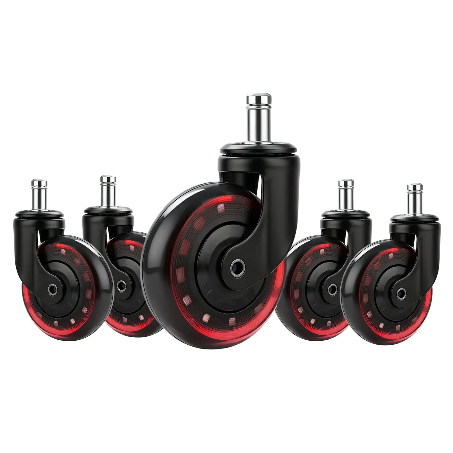 3" Gaming Swivel Chair Casters Wheel 11MM,5 Pack Red| Office Chair Wheel-,Safe Rolling for Floors & Carpet ,Fit Desk Wheels, 7/16" x 7/8"