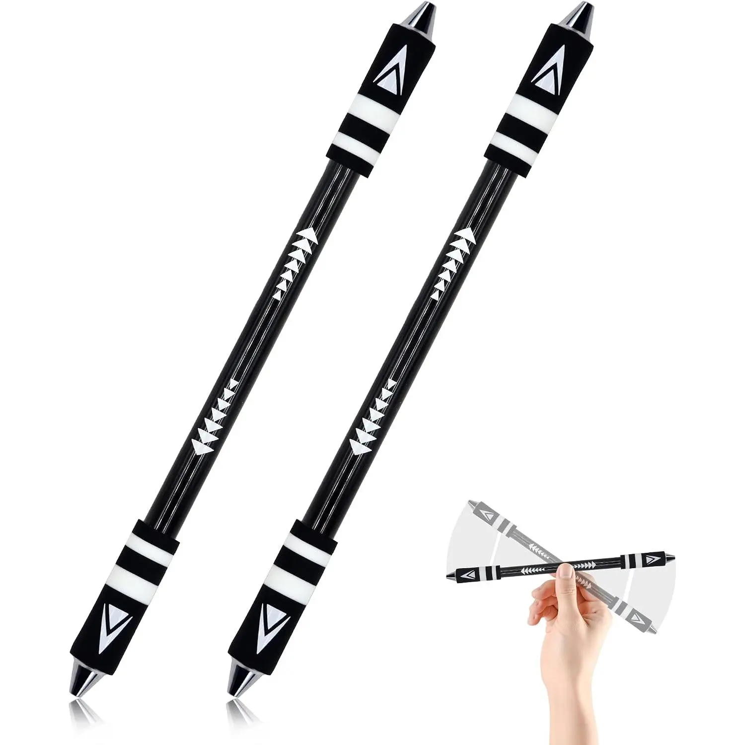 2 count Long Spinning Pen, No  Novelty Pens for Beginner, Black | Weighted Cool Rotating Pencil Spinner, Anti Slip Spin Pencil Office Products for Adults to