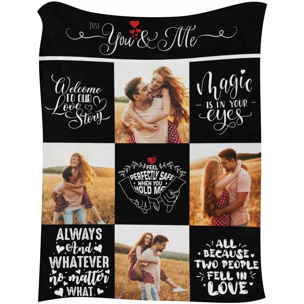 Personalized Modern Flannel Blanket - Custom Photo, Love Quote, Couple Collage, 1-Piece, Smooth Texture, Breathable, Wrinkle-Resistant, Soft Warm Throw, Multi-Size for Home Bed, Sofa, Room Decor, Valentine’s Day Commemorative Gift