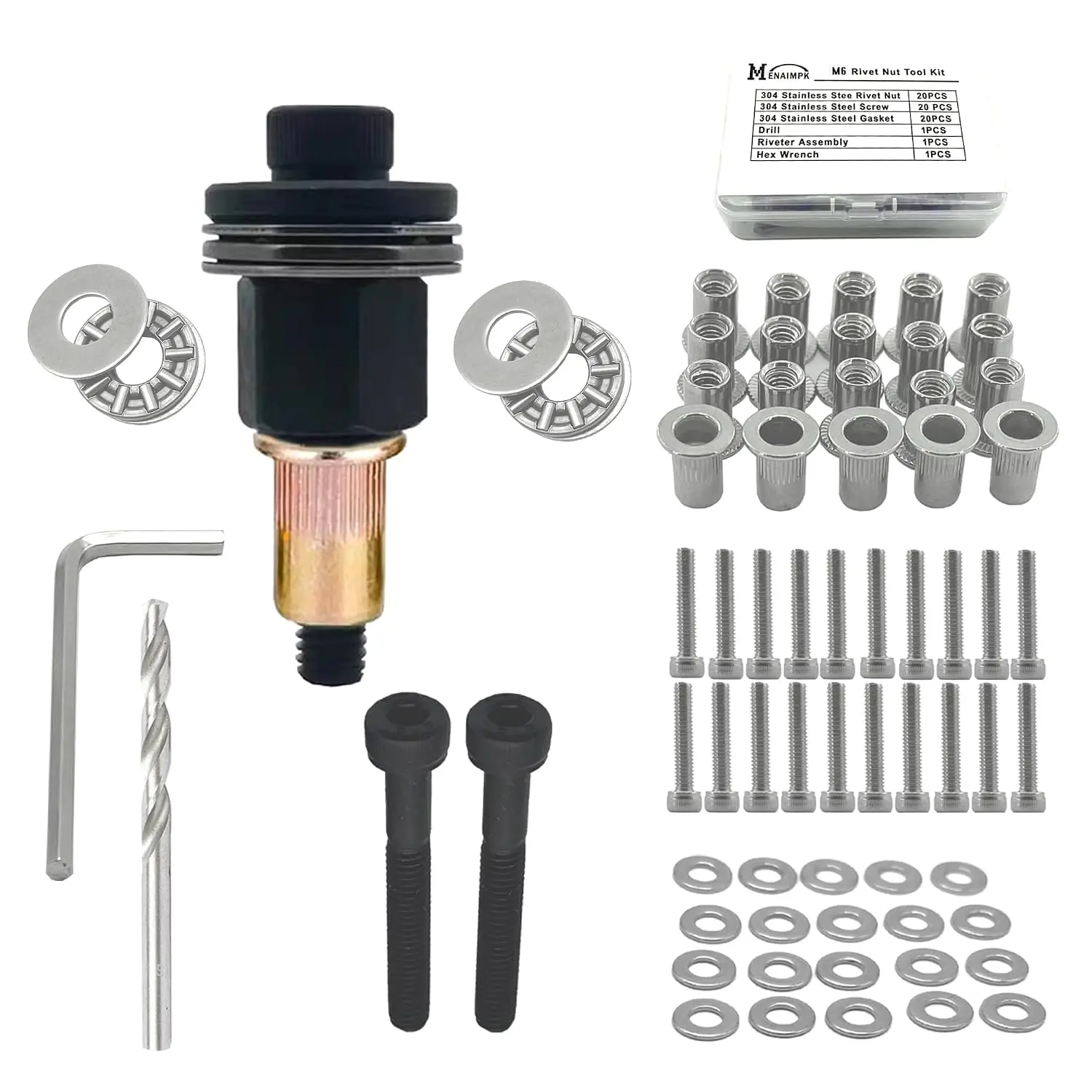 Rivet Nut Tool,Hand Nuts Riveter Installation Tool Set,Rivet Nuts Kit with a Bit & Rivet Nuts and Flat Head Screw (M6-Rivet Nut Kit)