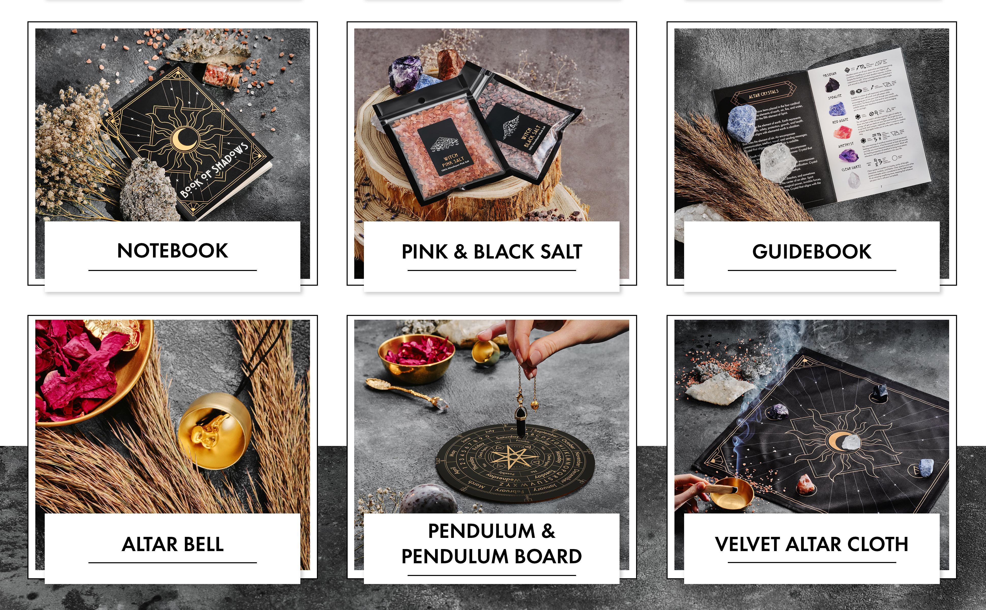 SAGAETR Witchcraft Witch Stuff Spell Kit 54/60/64PCS, Wiccan and Tools, Witchy Include Crystal Candle Amethyst Altar Bowl Witch Bell, Witch Gift Wiccan Starter Kit Altar Pagan Decor