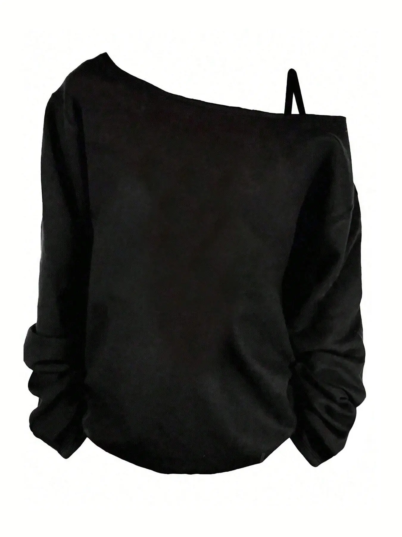 Women's Asymmetrical Long Sleeve T-Shirt, Casual Spring Fall Top, Plain Surface, Loose-Fitting, Graphic Pattern, All-Season Wear
