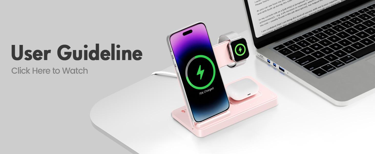 Wireless Charger Stand Station: 3 in 1 Charger Stand Multiple Devices for - iPhone 17 16e 16 15 14 Pro Max 13 12 - Watch 11 10 9