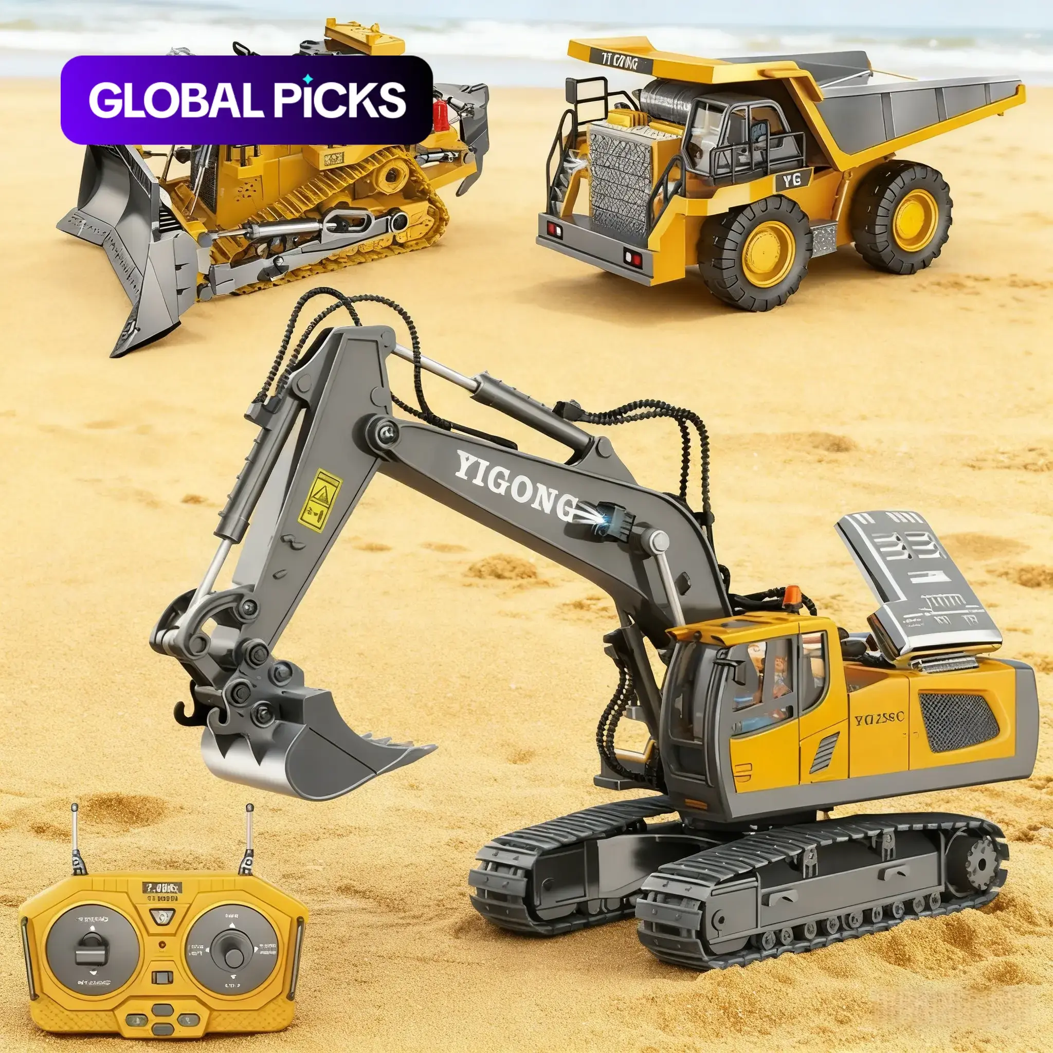 Remote Control Excavator, Bulldozer & Dump Truck RC Controlled Construction Vehicle Toy, with Light & Sound, Perfect Gift for Kids #GLOBAL PICKS