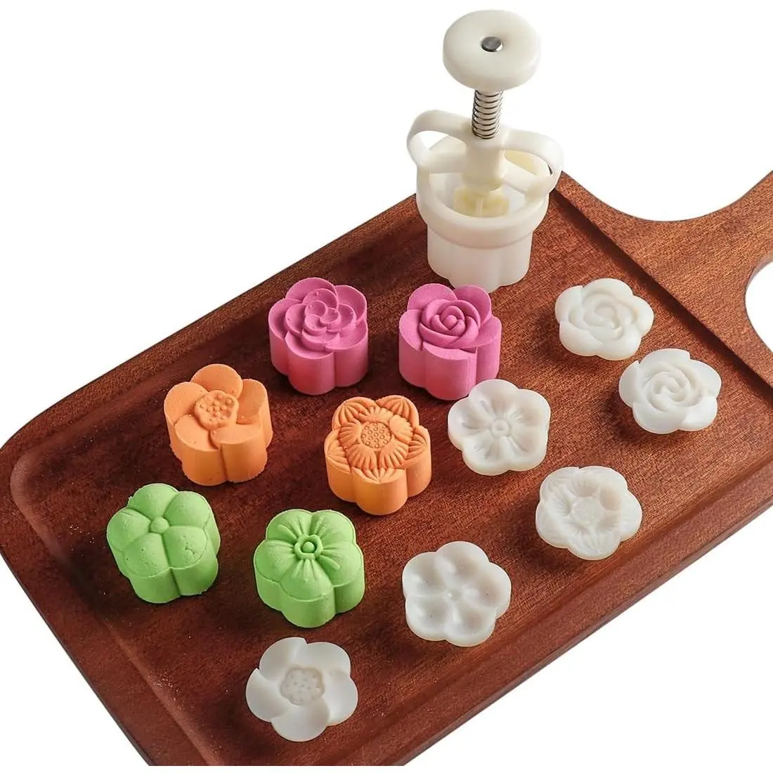 Moon Cake Mold Chinese Mid-autumn Festival Cookie Stamp Set, Thickness Adjustable 50g 6 Stamps, Mooncake Shortbread Press DIY Decoration Hand Cutter, Cake Polvoron Bath Bomb Mold, DIY Cake Pie Mold