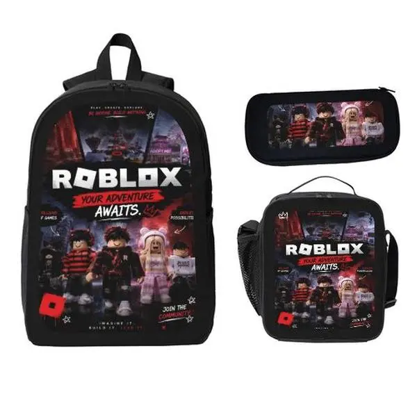 3‑in‑1 Roblox Gaming Backpack Bundle, Character‑Print Backpack, Thermal Lunch Box & Pencil Case for Little