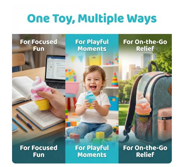 Needoh Cute Ice Cream Squishy Fidget Toy – Slow Rising Sensory Stress Relief Dough Ball, Creative Easter Basket Stuffer, Fun Gift for Kids & Adults